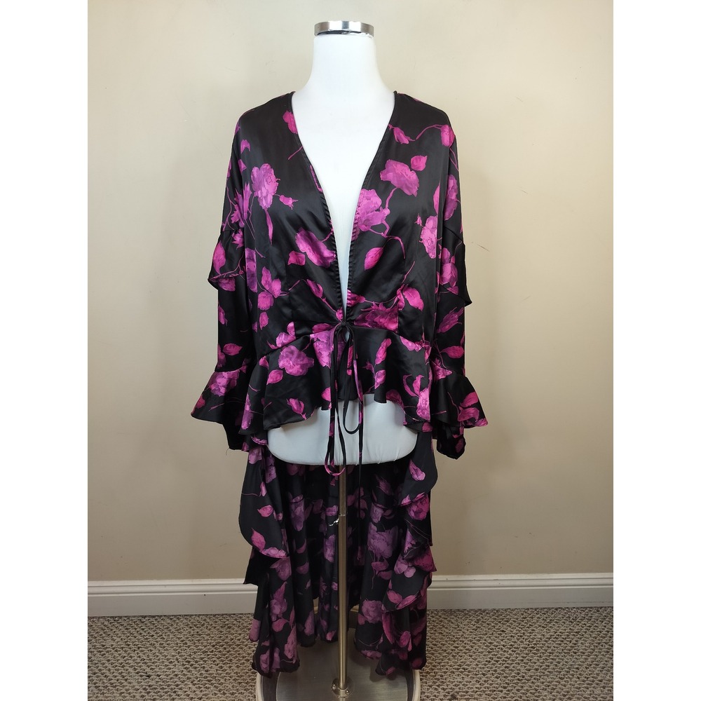 Venus Floral High Low Blouse Size 20 Ruffled Satin Dark Romantic Gothic Vamp
